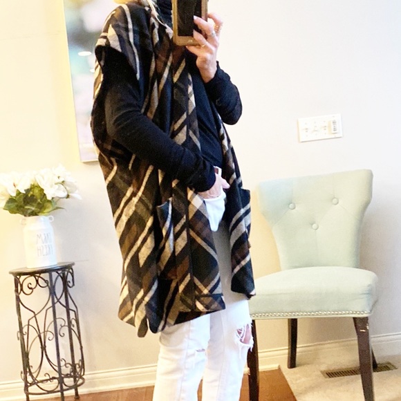 Lucky Brand Plaid Vest Shacket Jacket Long Duster women’s Medium - Picture 2 of 10